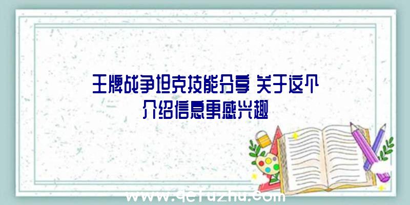 王牌战争坦克技能分享